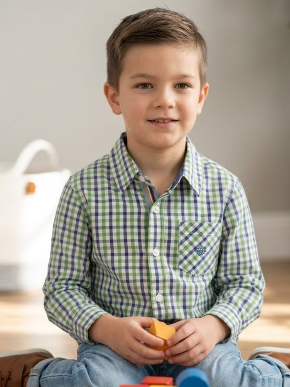 Andy & Evan Green and Blue Plaid Button-Down Shirt